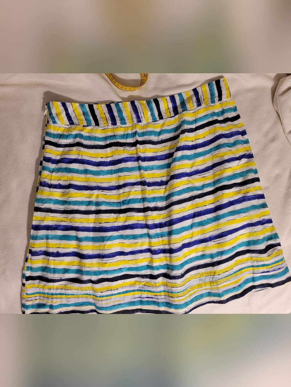 Ann Taylor Loft Skirt Womens 8 White Yellow Blue Stripe Cotton Blend Straight
